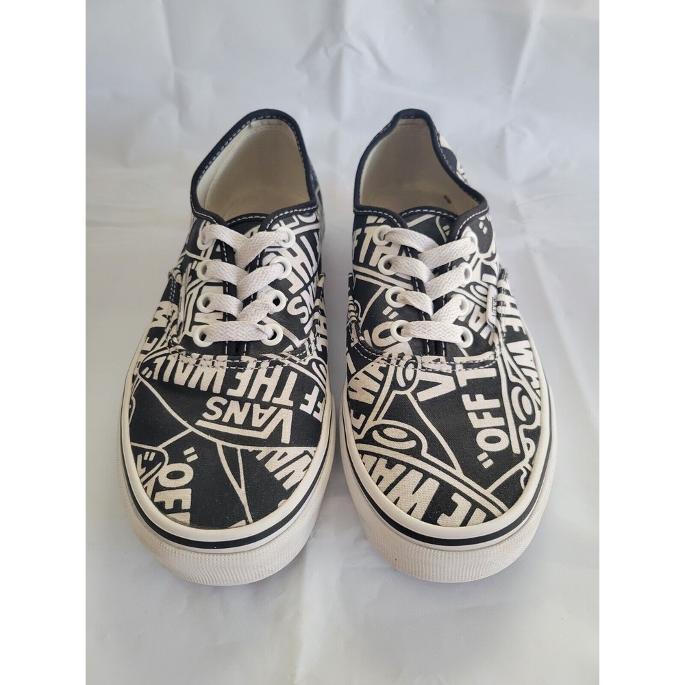 Vans Off The Wall Women 7 Men 5.5 Logo All Over Print Shoes 721356 Black White - Picture 6 of 11